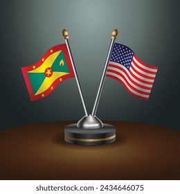 Grenada and United States table flags with gradient backgrund. Vector Illustration