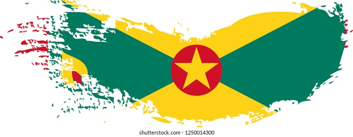 Grenada vector grunge brush stroke with  national flag and contour map.