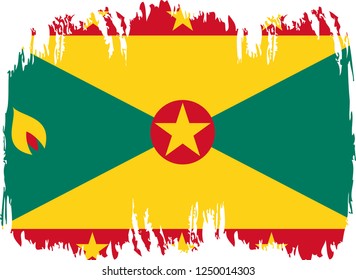 Grenada vector grunge brush stroke with  national flag and contour map.