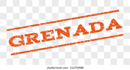 Grenada watermark stamp. Text tag between parallel lines with grunge design style. Rubber seal stamp with dust texture. Vector orange color ink imprint on a chess transparent background.