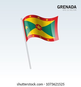 Grenada waving flag isolated on gray background