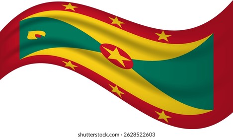 Grenada wavy flag vector illustration, realistic waving caribbean island national symbol