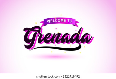 Grenada Welcome to Creative Text Handwritten Font with Purple Pink Colors Design Vector Illustration.