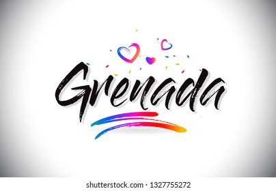 Grenada Welcome To Word Text with Love Hearts and Creative Handwritten Font Design Vector Illustration.