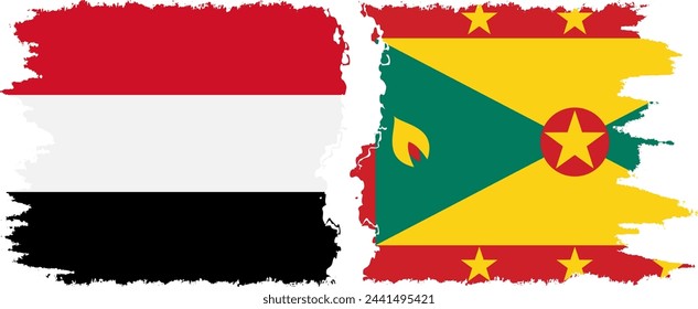 Grenada and Yemen grunge flags connection, vector