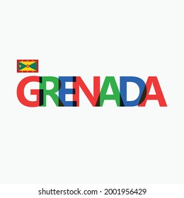 Grenada's colorful typography with its vectorized national flag. Caribbean country typography.