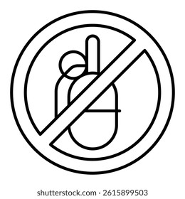 Grenade bomb ban thin line icon, stop war concept. Vector graphics. Military explosives prohibited sign on white background, linear style for mobile or design
