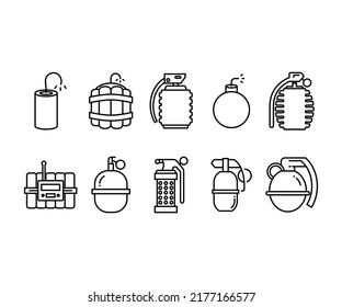 Granate, Bombe und Dynamitsymbole, Vektorgrafik