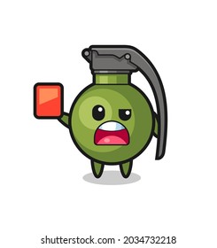 grenade cute mascot as referee giving a red card , cute style design for t shirt, sticker, logo element