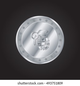 Grenade embossed realistic silver / platinum coin precious Icon / Logo Design