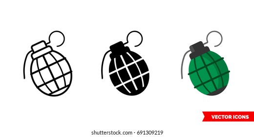 Grenade icon of 3 types: color, black and white. Isolated vector sign symbol.