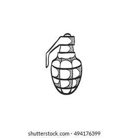 Grenade icon in doodle sketch lines. Military army explosive fragmented attack throw
