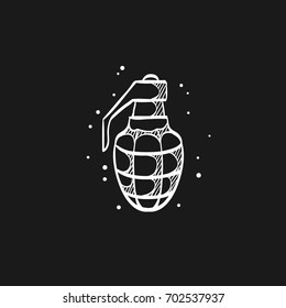 Grenade icon in doodle sketch lines. Military army explosive fragmented attack throw