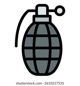 Grenade icon flat line style illustration representing explosive weapons and combat, suitable for military, tactical, and action-related projects