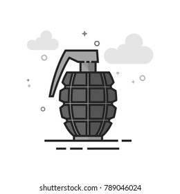 Grenade icon in flat outlined grayscale style. Vector illustration.