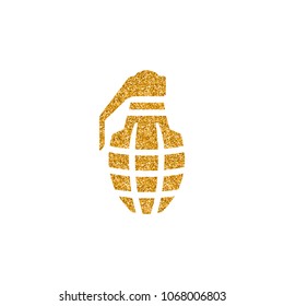 Grenade icon in gold glitter texture. Sparkle luxury style vector illustration.
