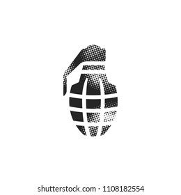 Grenade icon in halftone style. Black and white monochrome vector illustration.