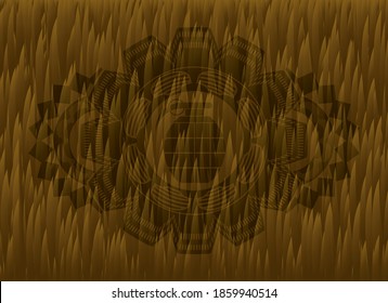 grenade icon inside Brown fur emblem. Pet classic background. Artistic illustration. 