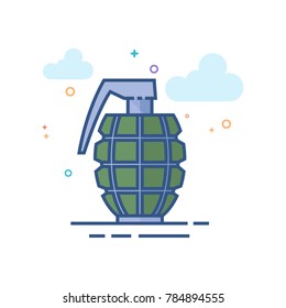 Grenade icon in outlined flat color style. Vector illustration.