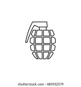 Grenade icon in thin outline style. Military army explosive fragmented attack throw