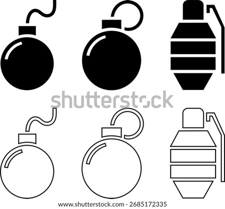 Grenade icons set vector illustration of bomb detonator design