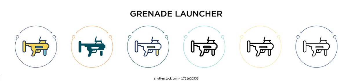 Grenade launcher icon in filled, thin line, outline and stroke style. Vector illustration of two colored and black grenade launcher vector icons designs can be used for mobile, ui, web