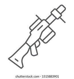 Grenade launcher thin line icon, weapon and rocket, bazooka sign, vector graphics, a linear pattern on a white background, eps 10.