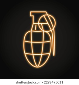 Grenade neon icon in line style. Hand bomb, dynamite symbol. Vector illustration