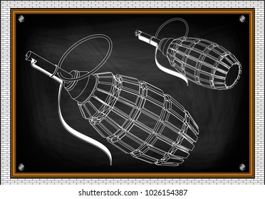 grenade on a black background. Drawing. 3d model