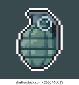 grenade in pixel art style with outline and isolated background