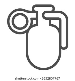 Granada com ícone de anel pin line, conceito de força policial. Gráficos vetoriais. Bomba de granada militar, sinal de munição sobre fundo branco, ícone de estilo de contorno para design móvel ou web