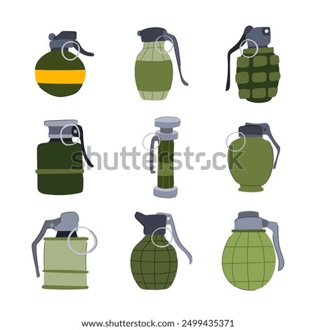 grenade set cartoon. logo weapon, bomb war, skull throw grenade sign. isolated symbol vector illustration
