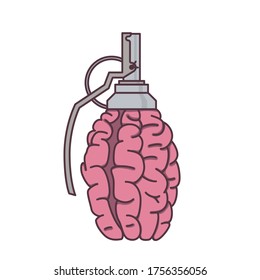 Grenade shaped brain. Mental health or brainstorm concept.
