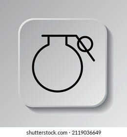 Grenade simple icon. Flat desing. Black icon on square button with shadow. Grey background.ai