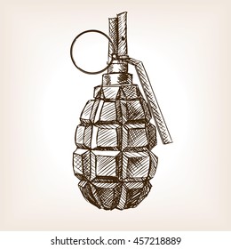 Grenade sketch style vector illustration. Old hand drawn engraving imitation.