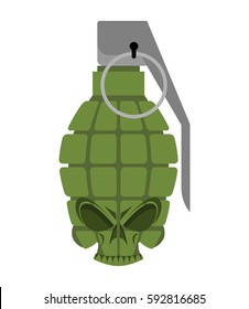 grenade skull. Head skeleton military ammunition. army bomb skull