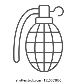 Grenade thin line icon, army and military, hand bomb sign, vector graphics, a linear pattern on a white background, eps 10.