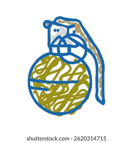 Vector de dibujo de icono de doodle de guerra de arma de granada. signo de guerra de arma de granada. ilustración de símbolo aislado