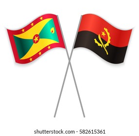 Grenadian and Angolan crossed flags. Grenada combined with Angola isolated on white. Language learning, international business or travel concept.