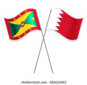 Grenadian and Bahraini crossed flags. Grenada combined with Bahrain isolated on white. Language learning, international business or travel concept.