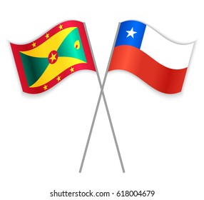 Grenadian and Chilean crossed flags. Grenada combined with Chile isolated on white. Language learning, international business or travel concept.
