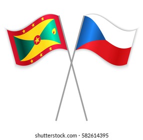 Grenadian and Czech crossed flags. Grenada combined with Czech Republic isolated on white. Language learning, international business or travel concept.