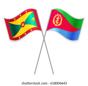 Grenadian and Eritrean crossed flags. Grenada combined with Eritrea isolated on white. Language learning, international business or travel concept.