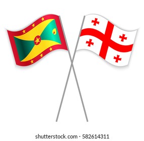 Grenadian and Georgian crossed flags. Grenada combined with Georgia isolated on white. Language learning, international business or travel concept.