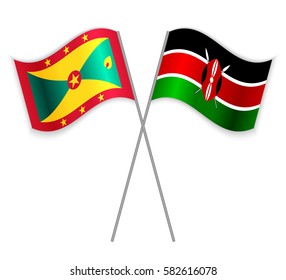 Grenadian and Kenyan crossed flags. Grenada combined with Kenya isolated on white. Language learning, international business or travel concept.