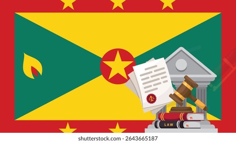 Grenadian Law Concept - Flag of Grenada Behind Judge's Gavel 3D Illustration