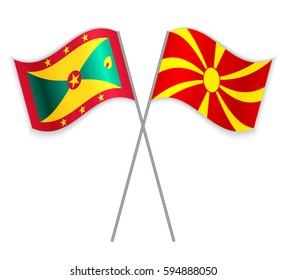 Grenadian and Macedonian crossed flags. Grenada combined with Macedonia isolated on white. Language learning, international business or travel concept.