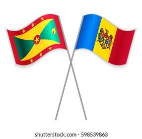 Grenadian and Moldovan crossed flags. Grenada combined with Moldova isolated on white. Language learning, international business or travel concept.