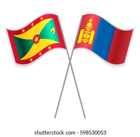 Grenadian and Mongolian crossed flags. Grenada combined with Mongolia isolated on white. Language learning, international business or travel concept.