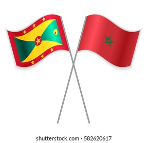 Grenadian and Moroccan crossed flags. Grenada combined with Morocco isolated on white. Language learning, international business or travel concept.